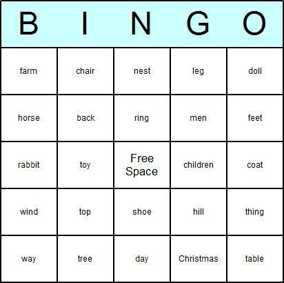Dolch Nouns Bingo Card