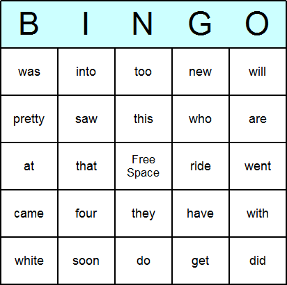 Dolch Primer Sight Words Bingo Cards